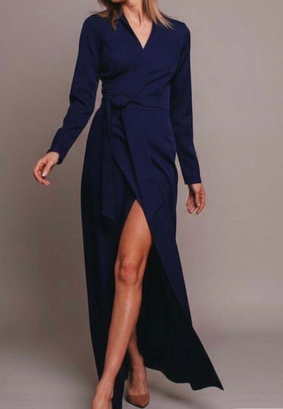 NWT House of Harlow 1960 REVOLVE Maxi Wrap Dress Navy Satin
